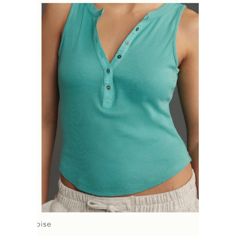 Anthropologie The Andie Ribbed Henley in Turquoise
